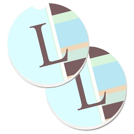 Carolines Treasures Letter L Initial Monogram Blue Stripes Cup Holder Car Coaster, 2PK CJ1003-LCARC